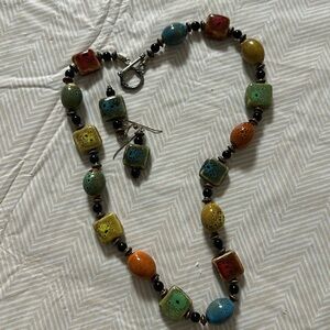 Rainbow stone bead necklace and earring set